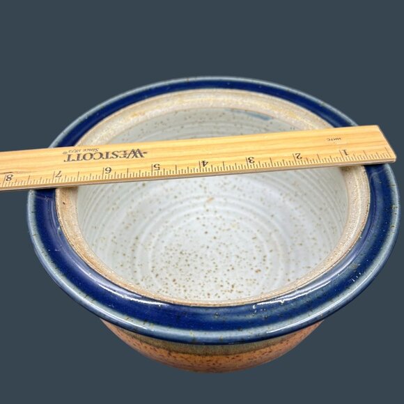 Handcrafted Lidded Stoneware Blue Orange Pottery Casserole Dish By Crystal - Picture 9 of 11